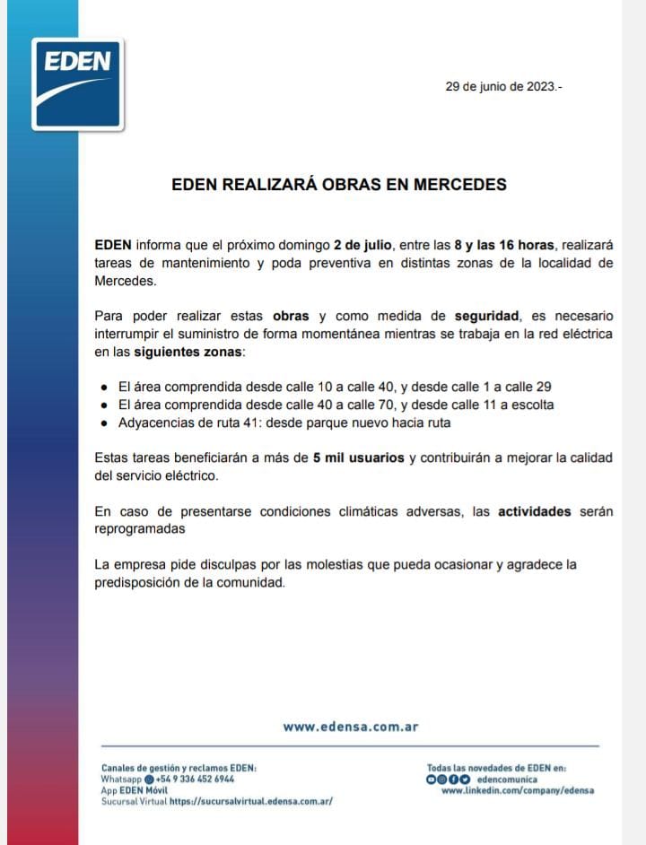 El domingo va a haber un corte de luz muy amplio con alcance a 5000 usuarios
