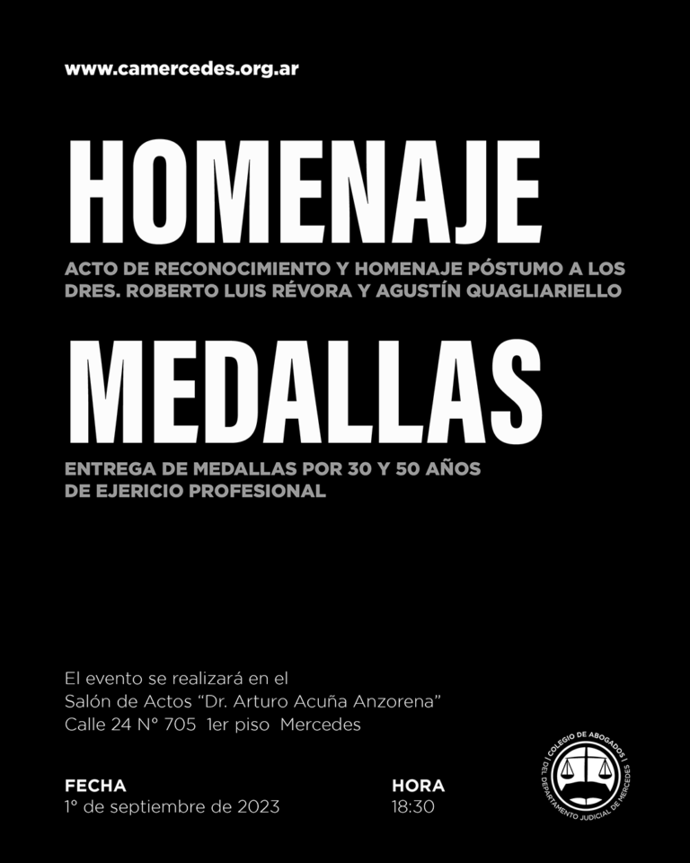 Entrega de Medallas y Homenaje Póstumo a Dres. Révora y Quagliariello el 1° de Septiembre en el Colegio de Abogados.