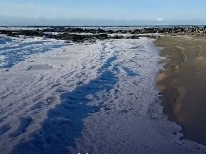 Por el intenso frio extremo se congelo parte del mar.